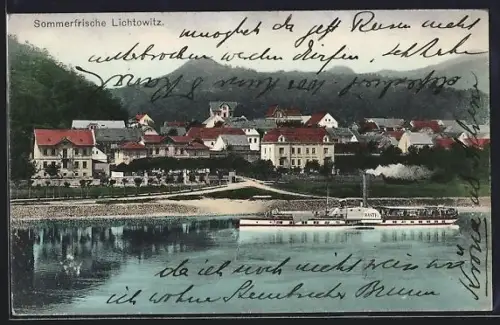 AK Lichtowitz, Panorama mit Dampfer Bastei