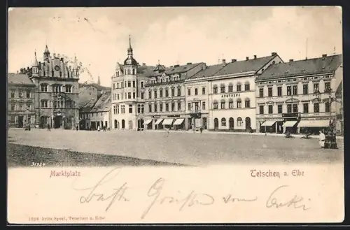 AK Tetschen a. Elbe, Marktplatz mit Rathaus