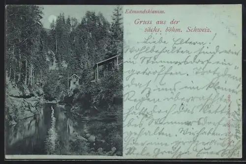 Mondschein-AK Edmundsklamm /Sächs. Böhm. Schweiz, Panorama