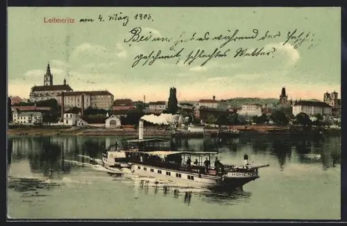 AK Leitmeritz, Elbedampfer Hohenzollern, Teilansicht