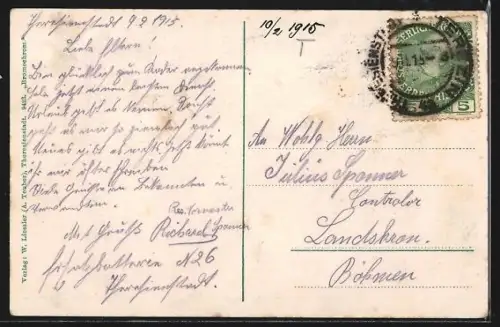 AK Theresienstadt, Neues Postgebäude an der Rathausstrasse