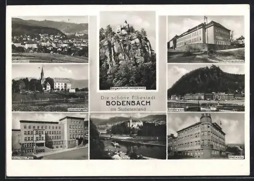 AK Bodenbach /Elbe, Stadtwerke, Reichsfinanzschule, Platz