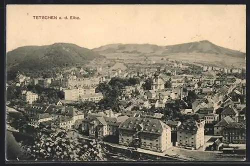 AK Tetschen a. d. Elbe, Teilansicht mit Kirche