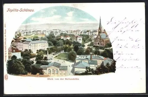 Künstler-AK Teplitz-Schönau, Blick von der Stefanshöhe mit Kirche