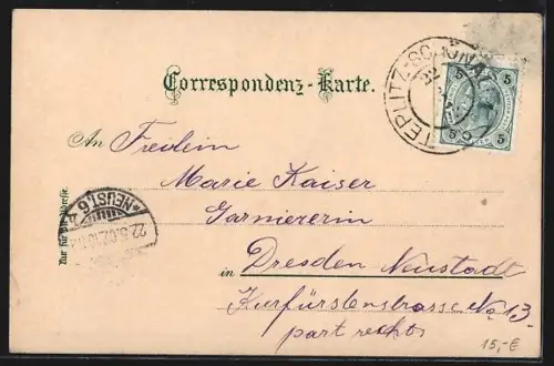 Künstler-AK Teplitz-Schönau, Blick von der Stefanshöhe mit Kirche