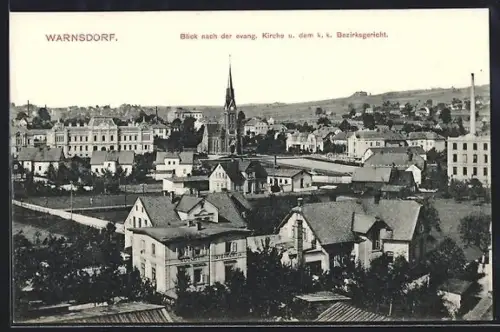 AK Warnsdorf, Blick nach der evangelischen Kirche und dem k. k. Bezirksgericht