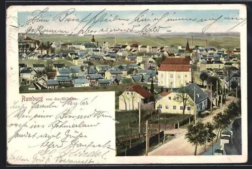 Künstler-AK Rumburg, Teilansicht mit Kirche von der Südseite