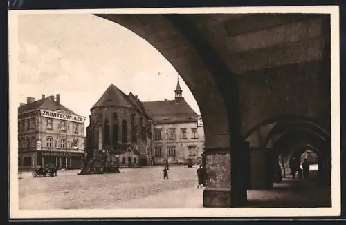 AK Komotau, Marktplatz mit Rathaus