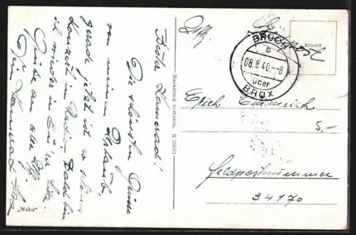 AK Brüx, Hermann Göring-Platz mit Kirche