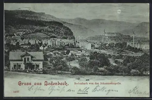 Mondschein-AK Bodenbach, Teilansicht von der Johanneskapelle