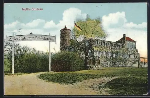 AK Teplitz-Schönau, Cafe und Restaurant Schlackenburg