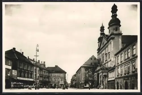 AK Komotau, Unterer Marktplatz mit Kirche