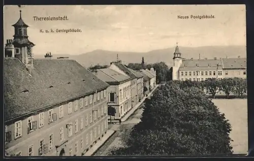 AK Theresienstadt / Terezin, Neues Postgebäude und Geniegebäude