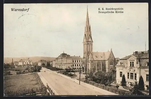 AK Warnsdorf, K. K. Bezirksgericht und Evangelische Kirche