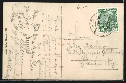 AK Warnsdorf, K. K. Bezirksgericht und Evangelische Kirche