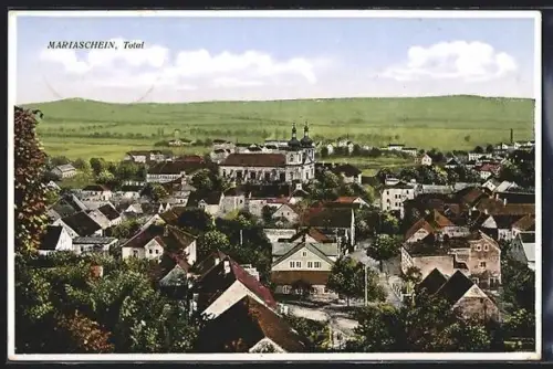 AK Mariaschein, Ortsansicht aus der Vogelperspektive, Kirche