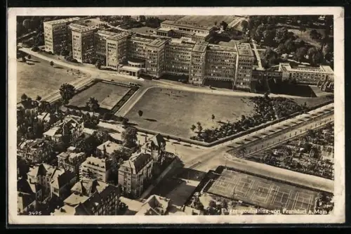 AK Frankfurt a. Main, Ortspartie mit Strasse, Fliegeraufnahme