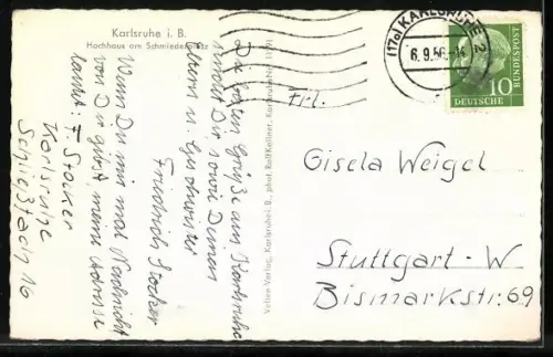 AK Karlsruhe i. B., Hochhaus am Schmiederplatz