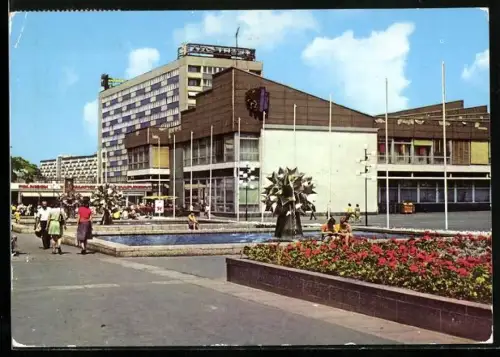 AK Leipzig, Am Sachsenplatz mit Springbrunnen