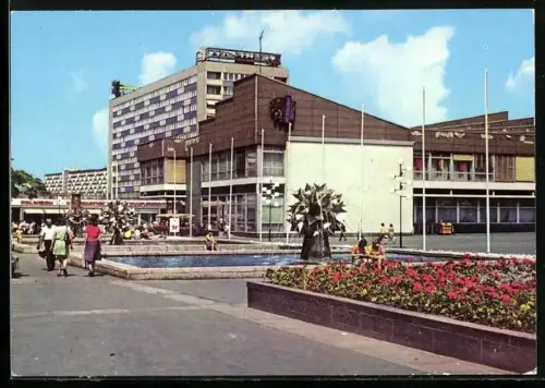 AK Leipzig, Am Sachsenplatz mit Springbrunnen
