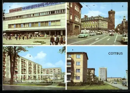 AK Cottbus, Konsument-Warenhaus, Ernst-Thälmann-Platz, Forster Strasse, Leipziger Strasse