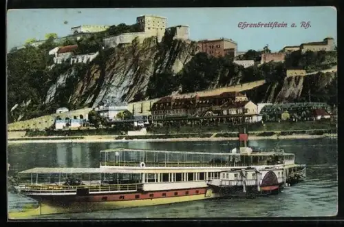 AK Ehrenbreitstein, Dampfer auf Rhein