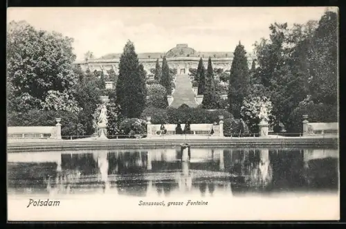 AK Potsdam, Schloss Sanssouci, grosse Fontaine