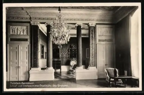 AK Potsdam, Schloss Sanssouci - Schlaf- und Sterbezimmer Friedrichs des Grossen