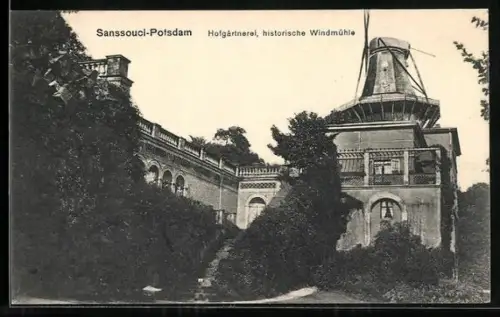 AK Potsdam, Sanssouci, Hofgärtnerei, historische Windmühle