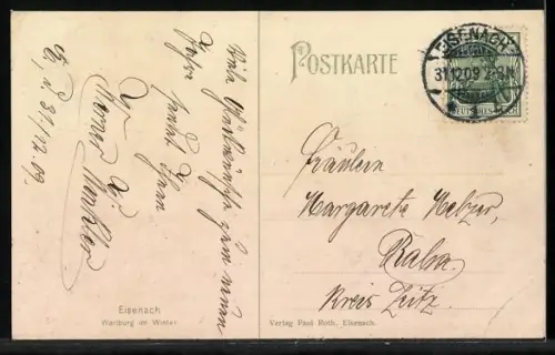 AK Eisenach, Wartburg im Winter, Neujahrsgruss