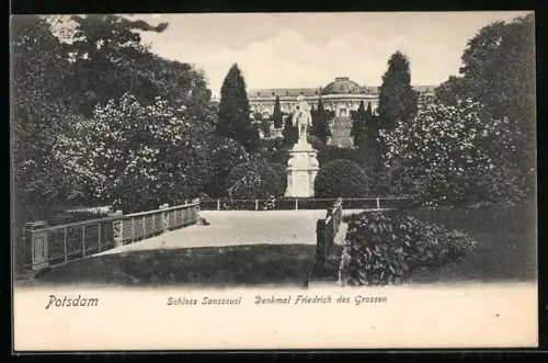 AK Potsdam, Schloss Sanssouci u. Denkmal Friedrichs des Grossen