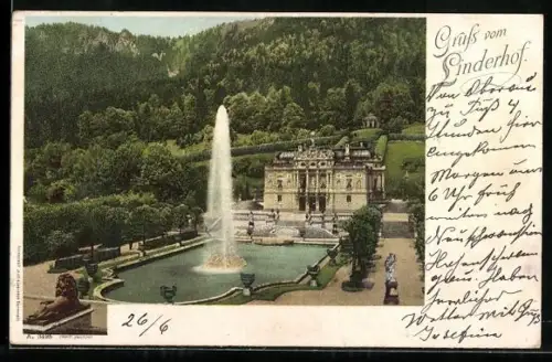 AK Linderhof, Schloss mit Springbrunnen