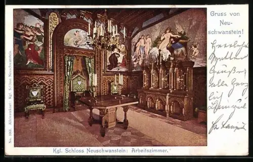 AK Königliches Schloss Neuschwanstein, Arbeitszimmer, Innenansicht