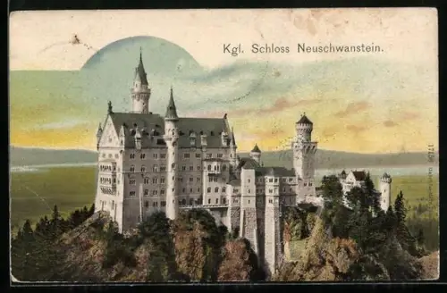AK Kgl. Schloss Neuschwanstein, Ansicht aus der Vogelschau