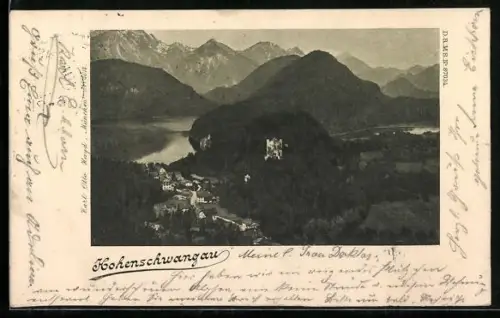 AK Hohenschwangau, Ortsansicht mit Schloss und Umgebung aus der Vogelschau