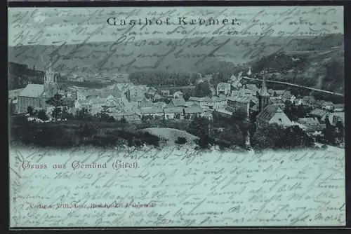 Mondschein-AK Gemünd /Eifel, Ortsansicht mit Kirche