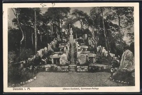 AK Demmin i. M., Ulanen-Denkmal, Germanen-Anlage
