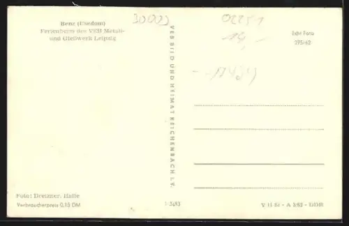 AK Benz /Usedom, Ferienheim des VEB-Metall- und Giesswerks Leipzig