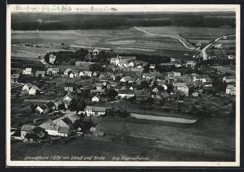 AK Schmidtheim, Panoramablick mit Schloss und Kirche vom Flugzeug aus