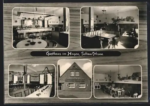 AK Soltau /Hann., Gasthaus im Hagen, Inh. Albert Lüth, Interieur und Exterieur