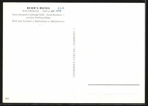 AK Wintermoor /Lüneburger Heide, Buhr`s Hotel, An der Bundesstr. 3, Teeraum