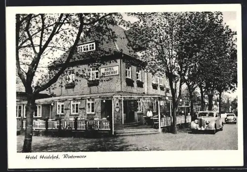 AK Wintermoor, Strassenpartie am Hotel Heidehof