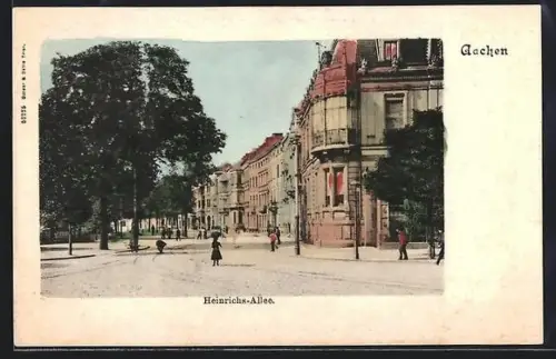 AK Aachen, Heinrichs-Allee mit Passanten