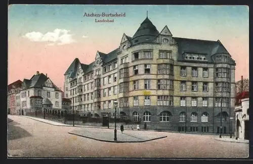 AK Aachen-Burtscheid, Landesbad im Abendlicht