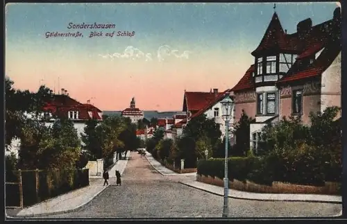 AK Sondershausen / Thüringen, Göldnerstrasse mit Schloss