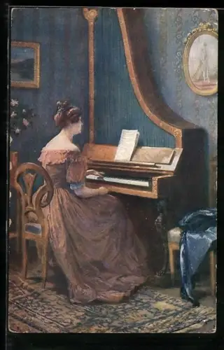 Künstler-AK Karl Maria Schuster: Dame am Klavier