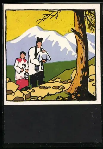 Künstler-AK Carl Camus: Tiroler Bauernleben, Priester am Berg