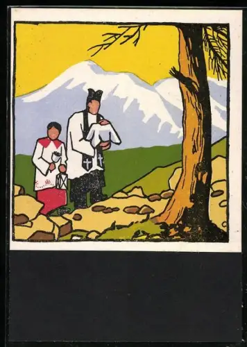 Künstler-AK Carl Camus: Tiroler Bauernleben, Priester am Berg