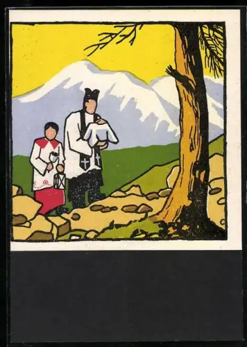 Künstler-AK Carl Camus: Tiroler Bauernleben, Priester am Berg