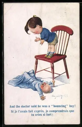 Künstler-AK Donald McGill: Knabe ärgert ein Baby